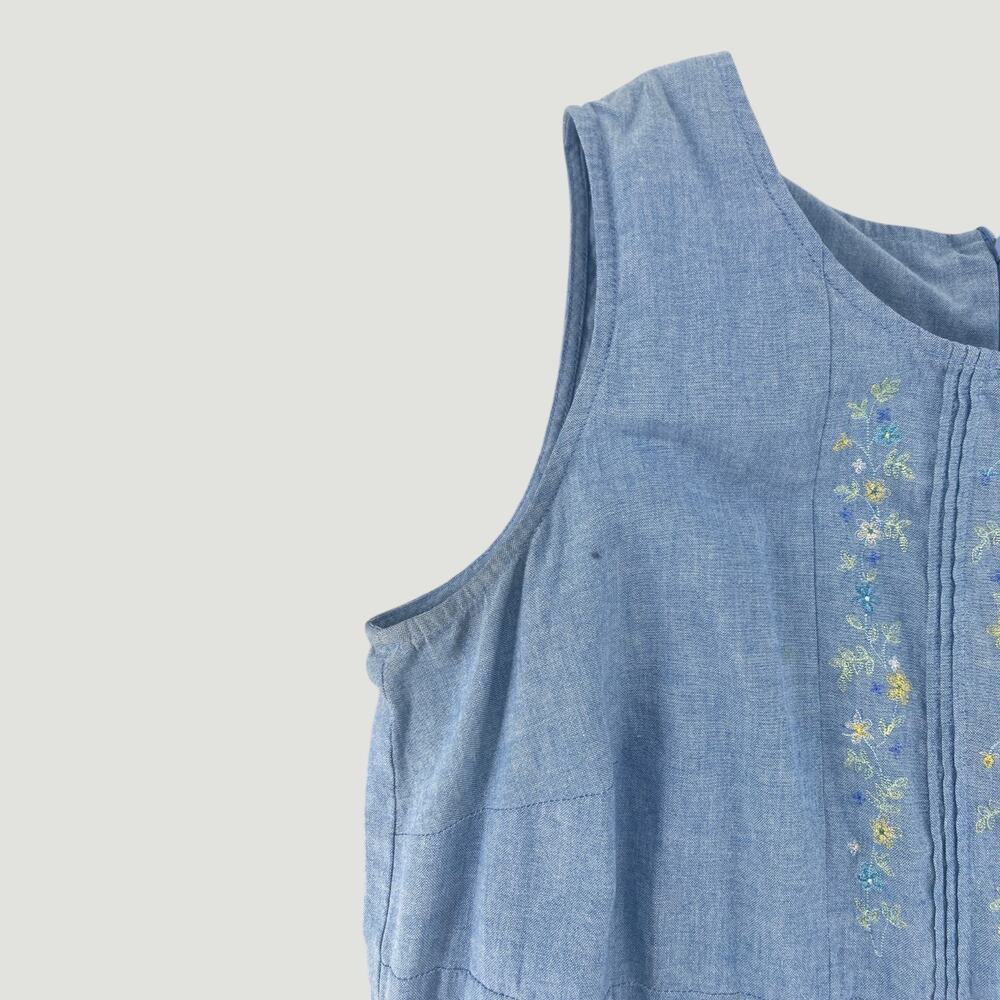 Embroidered Chambray Maxi Dress Cottagecore Prairie Blue Sleeveless Medium - Picture 5 of 9